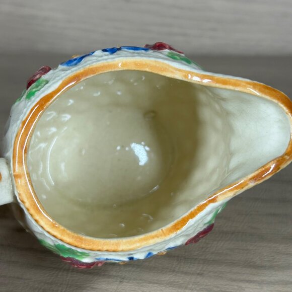 Vintage Japanese Creamer Pitcher With Floral Design & Textured Diamond Pattern - Picture 6 of 9